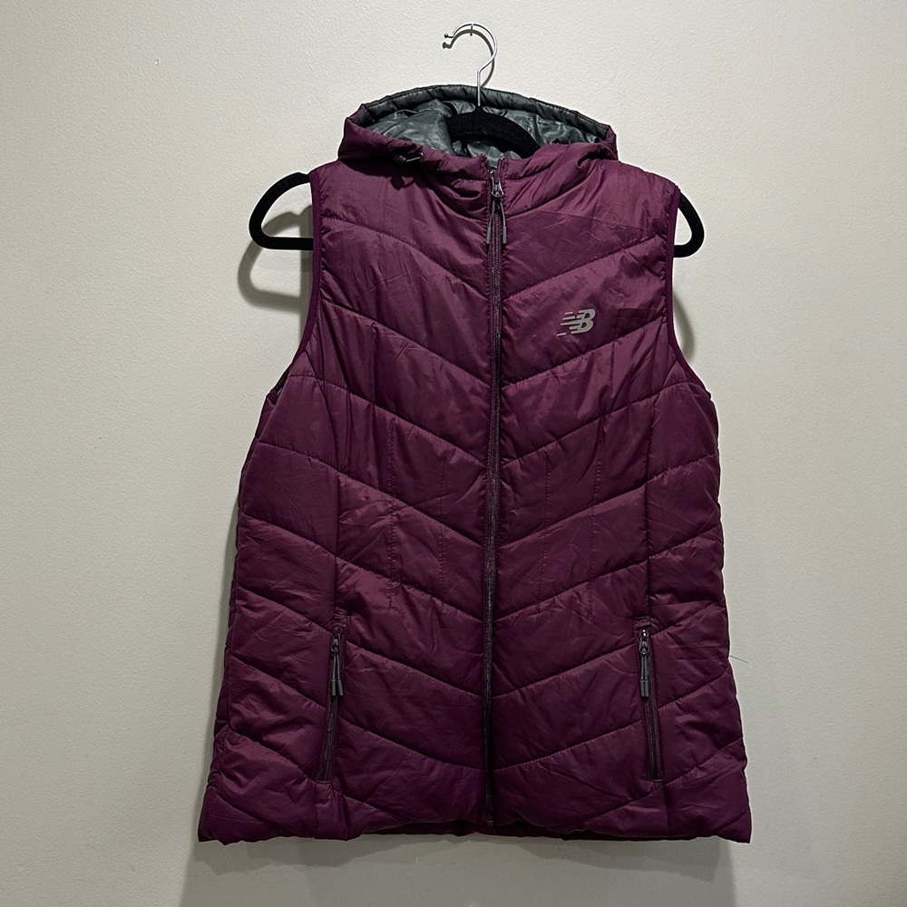 New Balance Maroon Hooded Puffer Vest